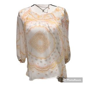 LC Lauren Conrad NWT Sheer Scoopneck Pintuck Peasant 3/4 length Sleeve Top